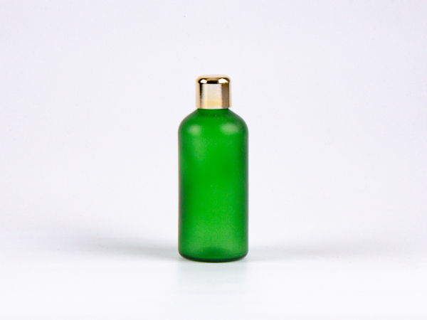 Grünglasflasche 100ml, mit Tropfmontur Gold